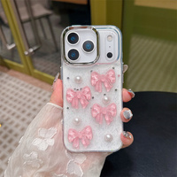 Coque de téléphone portable transparente avec nœud papillon scintillant et fleurs mignonnes, perles DIY 3D, pour iPhone 17 Air 16 15 14 Pro Max