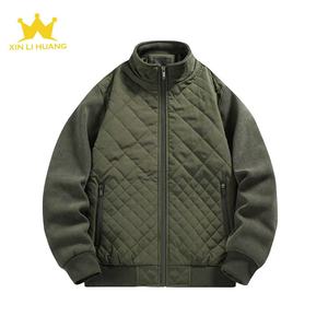 Men's <strong>Navy</strong> Blue Diamond Quilted Bomber <strong>Jacket</strong> Zip up Ribbed Collar Warm <strong>Padded</strong> Coat With Flap Pockets - Product Image 4