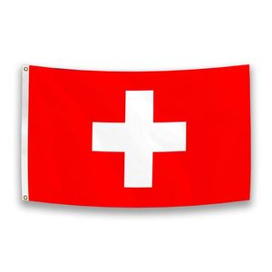 ธงสวิตเซอร์แลนด์ขนาด 3x5 ฟุต ทำจากผ้าโพลีเอสเตอร์ พร้อมห่วงทองเหลืองสองวง สำหรับแขวนผนัง ตกแต่งภายนอกและภายในอาคาร - Product Image 1
