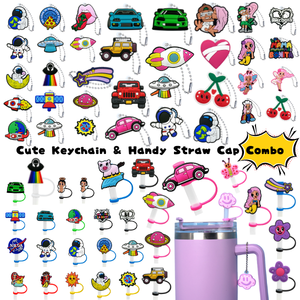 Llavero de Dibujos Animados, Adorno de Silicona para Pajitas de 8/10 mm, Personalizado, Rosa, con Diseño de Coche y Música, Regalo para Vasos de 40 oz, Muestra Gratuita, Desechable - Product Image 1