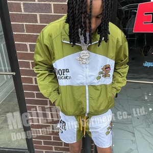 Conjunto corto de dos piezas para hombre, cortavientos de nailon con cremallera y patchwork, estilo streetwear - Product Image 5