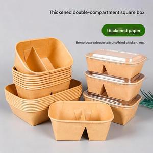 กล่องอาหารกระดาษคราฟท์แบบย่อยสลายได้ 2 ช่อง ใช้กับไมโครเวฟได้ ซ้อนกันได้ บรรจุภัณฑ์แบบใช้แล้วทิ้งสำหรับจัดส่ง - Product Image 6