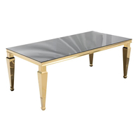 Mesa Rectangular de Cristal con Patas Doradas Cuadradas y Cónicas, Mesa de Comedor de Acero Inoxidable para Banquetes y Bodas