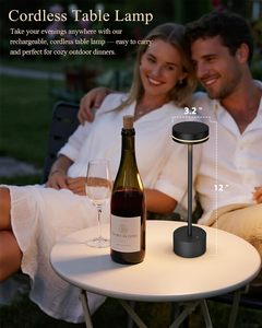 Lampe de table LED à commande tactile en aluminium, rechargeable par USB, 3 couleurs, luminosité réglable, lumière sans fil - Product Image 3