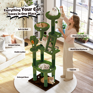 Cactus <b>Cat</b> <b>Tree</b> 72in Tall Indoor <b>Cat</b> Tower With Transparent Capsule Sisal <b>Scratching</b> Posts Plush Perches Interactive - Product Image 3