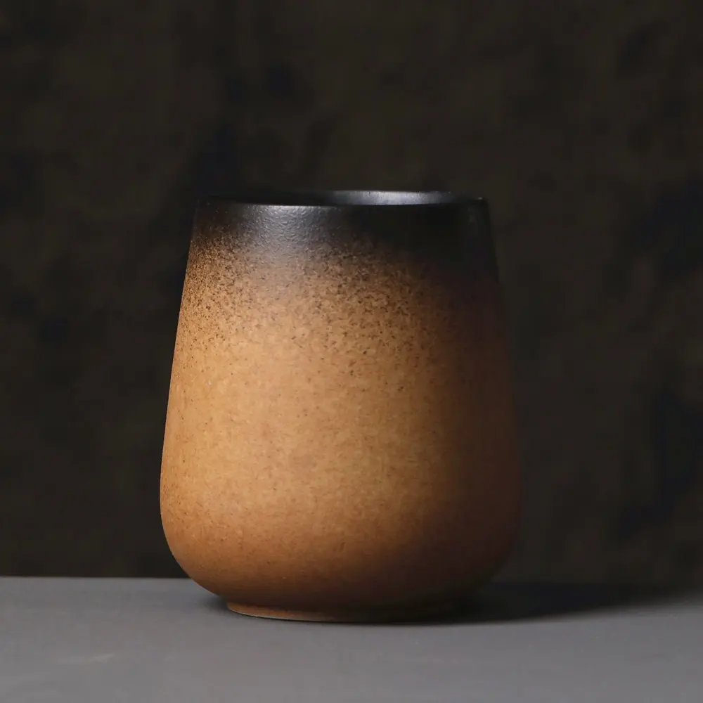 แก้วกาแฟเซรามิกเคลือบสีเบจย้อนยุคแบบญี่ปุ่นไม่มีหูจับ