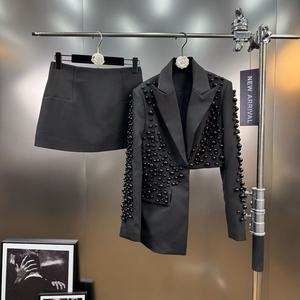 Traje de Noche de Pana <span class=keywords><strong>para</strong></span> <span class=keywords><strong>Mujer</strong></span>, Estilo Europeo Americano, Elegante, Antiarrugas, con Escote en V Profundo, Adorno de Cuentas, Diseño Irregular, <span class=keywords><strong>para</strong></span> Otoño y Festivales - Product Image 2