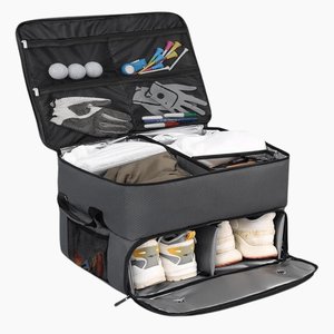 Sac de voyage organisateur de coffre de golf haut de gamme, grand espace de rangement pour accessoires et équipement de golf, 2 compartiments à chaussures avec bandoulière - Product Image 2