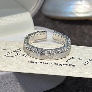 Bague Wenchi S925 en argent pur brossé avec incrustation, design vintage simple et élégant, luxe léger, ouverture ajustable, zircon - Product Image 5