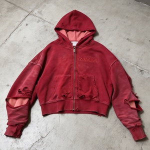 Sudadera con capucha de invierno personalizada de punto gofrado de doble capa 100% algodón con cremallera, corte holgado, efecto desgastado, apliques bordados y lavado ácido - Product Image 3