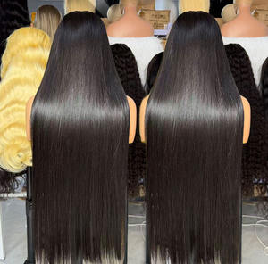 Peluca frontal de encaje doblemente estirada sin pegamento, cabello natural negro, liso, sin procesar, Remy, HD, de encaje completo, estilo vietnamita, al por mayor - Product Image 1