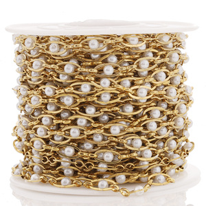 Chaîne en acier inoxydable doré clair avec perles, bord plat et ondulé pour épingle à cheveux, boucles d'oreilles, accessoire de bijouterie DIY - Product Image 2