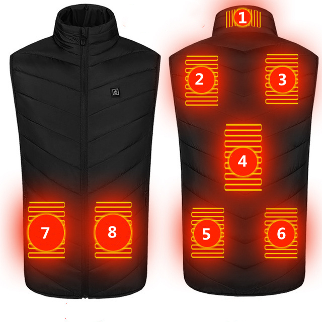 8 Zones Winter Unisex Mens Women Sleeveless Intelligent USB Rechargeable Smart Adjustable Thermal Warming  Heated Vest