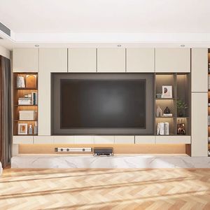 Meuble <span class=keywords><strong>TV</strong></span> mural de style moderne en bois de luxe pour salon, ensemble de meubles avec éclairage LED - Product Image 2