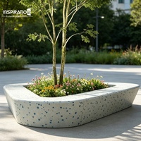 Banc de jardin en terrazzo avec jardinière intégrée, siège décoratif en pierre pour allée de jardin, espace de repos extérieur, aménagement d'espace public