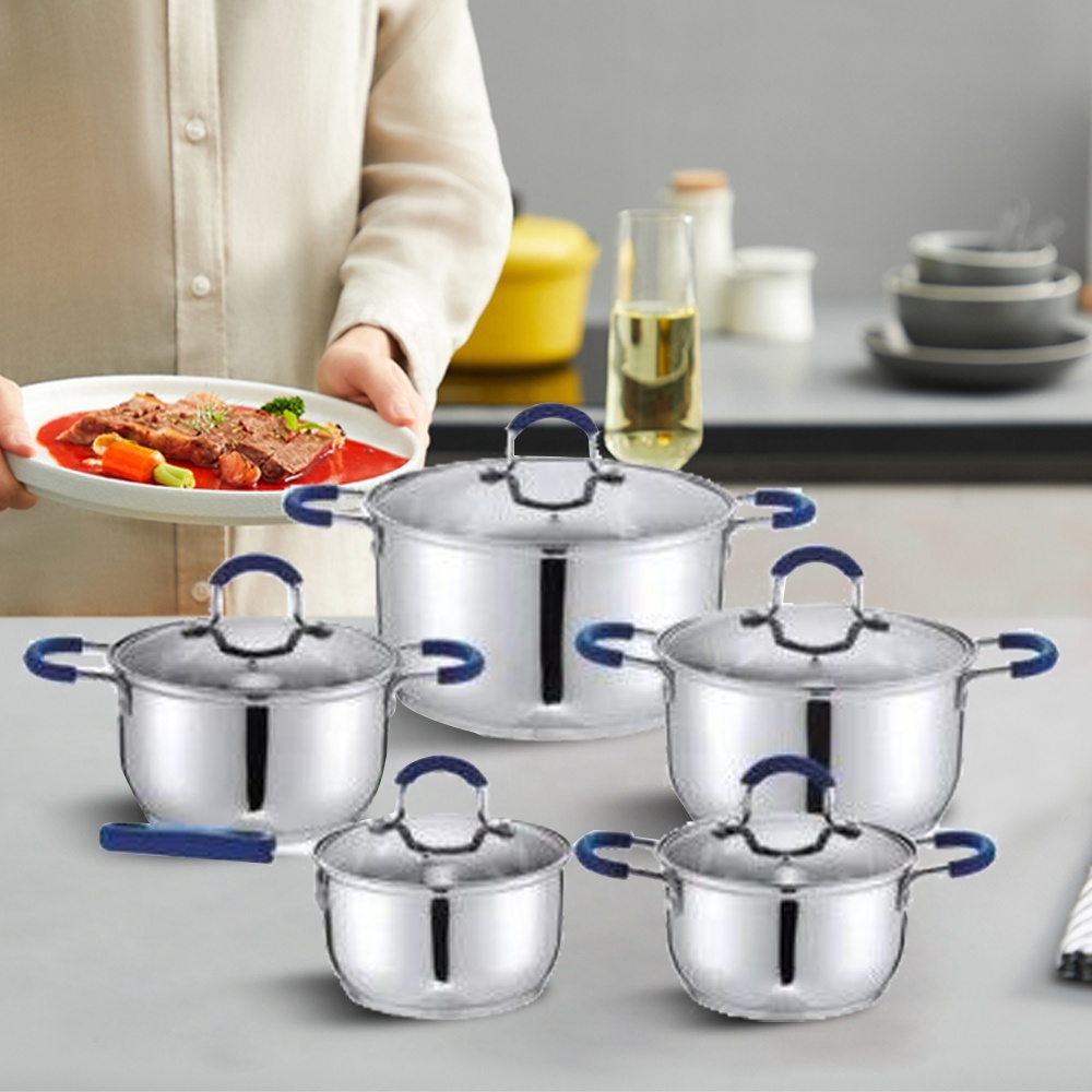 Manufacturer High Quality Silicone Handle Induction Non Stick Stainless Steel 13 Pieces Cookware Set with Pots Pans