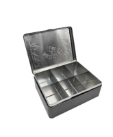 Boîte en métal rectangulaire haut de gamme personnalisée avec séparateurs, 4 ou 6 compartiments pour thé et biscuits