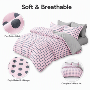 Poland Stock Charming Polka Dot Cotton <b>Bedding</b> <b>Set</b> <b>Pink</b> <b>Grey</b> Spot Duvet Cover for B to B EU Dropshipping 3pcs - Product Image 2