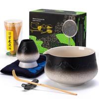 Coffret Cadeau Outils de Thé pour Usine : Cuillère en Bambou, Fouet à Matcha Noir 7 Pièces, Bol en Céramique Porcelaine, Écologique, Logo Personnalisé