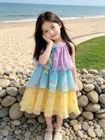 Robe à volants à pois arc-en-ciel à col licou pour adolescentes, confort toute la journée, pour la plage, les activités de plein air et le quotidien