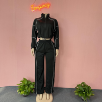 Setelan 2 Potong Jaket Crop Tali Serut Wanita dan Celana Panjang 2026 Baru Musim Dingin Gugur Celana Jogger Olahraga Setelan Dua Potong Pakaian Wanita