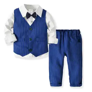 Kids Suits 2024 Spring Baby Boys Shirt Overalls Coat Tie Boys Suit for Wedding Formal Party Wear Children Clothes