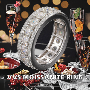 Anillo de Boda de Moissanita VVS de 3 Hileras para Mujer, Plata de Ley 925 Chapada en Oro, Engaste de Garras, Certificado GRA, Anillo Clásico - Product Image 2