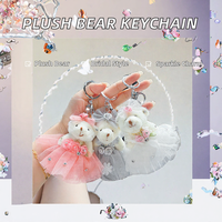 Porte-clés ours en peluche tissé mignon avec robe de mariée en tulle et fleurs en strass, mini ours en peluche pour sac