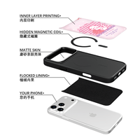 Coque de téléphone AG Feeling Black Edge avec motif chat rose en fil doré pour iPhone 17, 17 Pro Max, 16 Pro, 15 – Coque magnétique