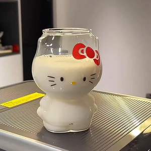Gobelet en verre transparent en verre borosilicate de haute qualité, gobelet en verre mignon en forme de Hello Kitty pour jus, lait, café, crème glacée - Product Image 1
