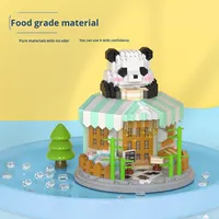 Kit de mini briques de librairie Panda mignon - Assemblage DIY, blocs de construction de vue de rue, jouet éducatif de décoration pour adolescents