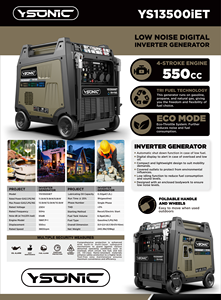 เครื่องกำเนิดไฟฟ้าพกพา YSONIC Tri (LPG/น้ำมันเบนซิน/ดีเซล) ระบายความร้อนด้วยอากาศ 4 จังหวะ OH 13500W สตาร์ทด้วยรีโมท สำหรับใช้ในบ้าน - Product Image 2