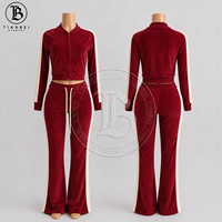Vêtements Y2k du fabricant, logo personnalisé, rayures, survêtement en velours pour femmes, veste en velours zippée et pantalon de jogging, ensemble deux pièces pour femmes