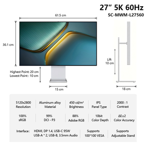 Monitor de Aluminio de 27 Pulgadas y 5k con Precisión de Color, Pantalla para Estudios, Monitor de PC HDR600, Pantallas Planas Delta E≤2 para Edición de Video y Fotografía - Product Image 2