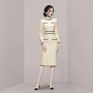 Droma auf Lager Hochwertige O-Ausschnitt Kleider Frauen Dame Elegant Beliebteste Schöne Koreanische Mode Langarm Kleid - Product Image 4