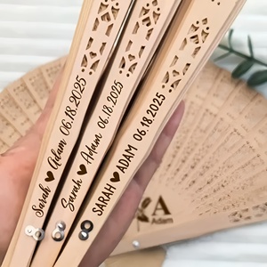 Éventail pliant artisanal en bambou naturel <span class=keywords><strong>personnalisé</strong></span>, gravure de logo sur mesure, 20,5x35cm, pour mariage et fête - Product Image 2