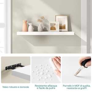Mensola da Parete Rettangolare Bianca in MDF 100x23.5x4 Cm Sospesa con Staffe in Metallo - Product Image 3