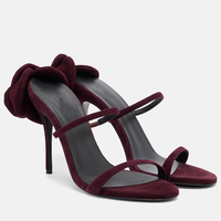 Sandales à talons hauts à bout rond OEM avec rose, mules bordeaux à deux brides de 10 cm pour femmes, vente en gros, grandes tailles
