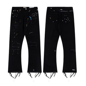 Men Dept <span class=keywords><strong>Blue</strong></span> Baggy <span class=keywords><strong>Jeans</strong></span> Streetwear Alta Qualidade Rasgado Pintado Empilhado Loose Fit Calças Calças Denim - Product Image 6