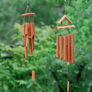Campanas de Viento de Bambú Hechas a Mano con Acabado Natural, Adorno Colgante para Jardín Exterior, Estilo Chino, Forma Irregular - Product Image 1