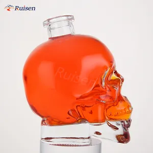 Garrafas de vidro de uísque personalizadas de 750ml, garrafa de licor com caveira de vidro em forma especial