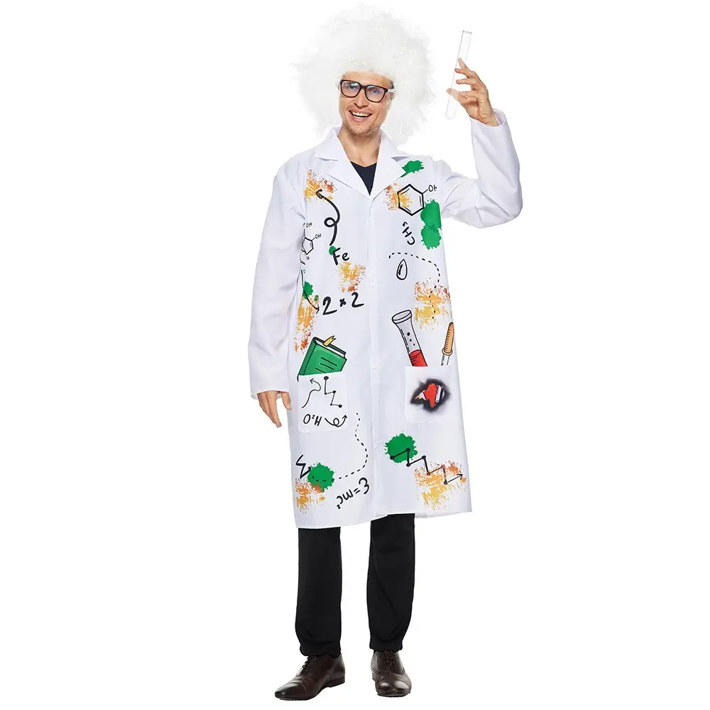 Костюм для семейного Хэллоуина, костюм безумного ученого с париком, белый унисекс, лабораторная форма, Карнавальная вечеринка, Пурим, реквизит для сценического выступления