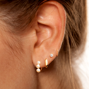 Joyería Fina, Joyería Chapada en Oro de 18k, Pendientes de Plata de Ley, Joyería con Tres Perlas - Product Image 3