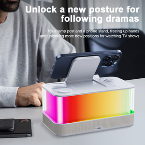 <span class=keywords><strong>Altavoz</strong></span> cargador inalámbrico 6 en 1 de succión magnética de 15W con estación de carga inalámbrica de música con luz de alarma para iPhonw iwatch <span class=keywords><strong>Airpods</strong></span> - Product Image 5