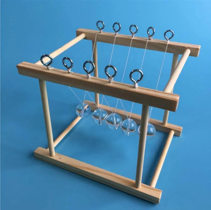 Wooden Newton Pendulum Children's Physics Science Experiment Kits Five Ball Bump DIY STEM Educational Toys