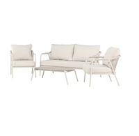 Ensemble de canapés d'extérieur contemporains 4 places avec structure en acier, coussins imperméables et plateau de table en verre, mobilier d'extérieur éco-responsable