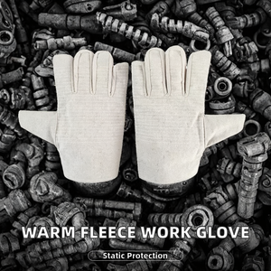 Gants de travail en toile de coton blancs d'hiver, antidérapants, imperméables, anti-coupures, antistatiques, avec poignet en tricot protecteur - Product Image 3