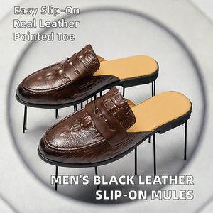 Babouches Homme en Cuir Noir Semelle PU Respirantes Tendance Mules Décontractées à Enfiler Chaussures Mi-ouvertes en Cuir pour Hommes Été Automne Hiver - Product Image 2
