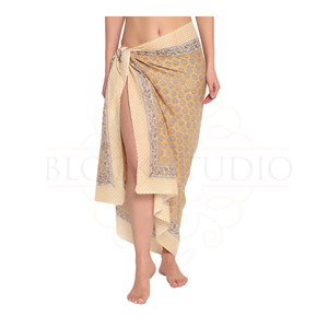 Pareo de Algodón Amarillo Mostaza con Estampado a Mano para Mujer, Ligero, para Usar como Cubrebañador, Ropa de Verano - Product Image 5