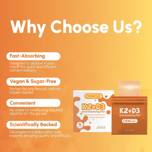 Tiras Orales de Vitamina <span class=keywords><strong>D3</strong></span> <span class=keywords><strong>K2</strong></span>, Suplemento Vitamínico en Tiras Orales Disolubles para Fortalecer los Huesos en Adultos, OEM - Product Image 3